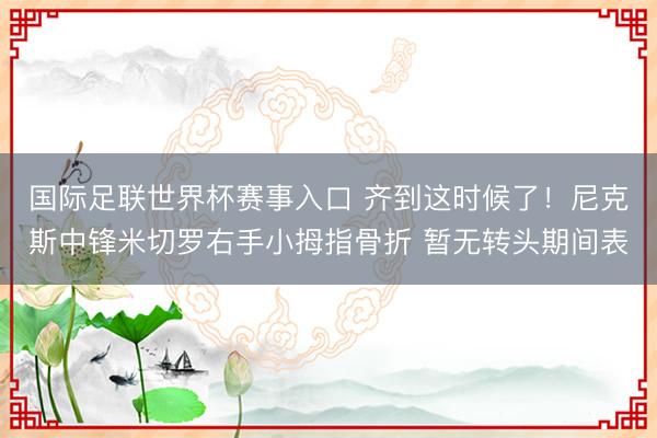 国际足联世界杯赛事入口 齐到这时候了！尼克斯中锋米切罗右手小拇指骨折 暂无转头期间表