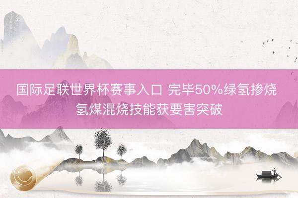 国际足联世界杯赛事入口 完毕50%绿氢掺烧 氢煤混烧技能获要害突破