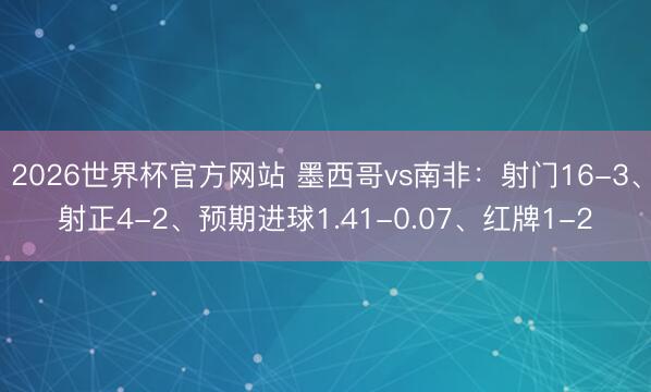 2026世界杯官方网站 墨西哥vs南非：射门16-3、射正4-2、预期进球1.41-0.07、红牌1-2